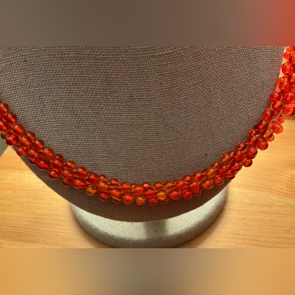 Handcrafted/made orange glass twisted beads pull over about 11” inch necklace - Picture 3 of 5